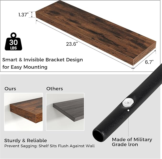 Floating Shelves for Wall 24 inch Long, Engineered Wood Wall Shelves