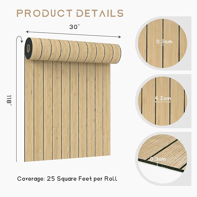 VEELIKE Tan Birch Wood Slat Wall Panels Peel and Stick Decorative Faux Wood
