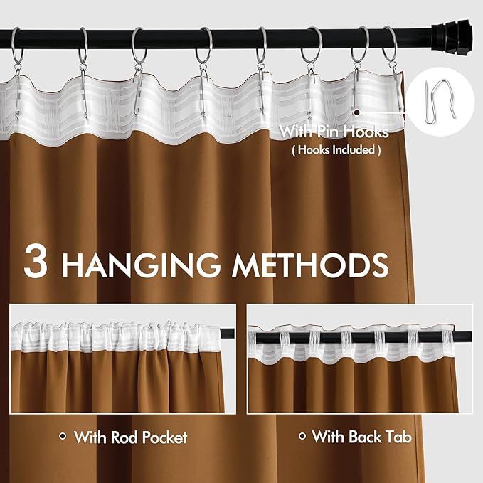 MIULEE Golden Brown Back Tab Blackout Curtains 90 Inches Long 2 Panels Set