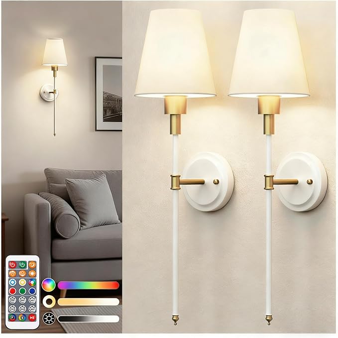 DORESshop Battery Operated Wall Sconce Set of 2, Wireless Wall Light Easy to