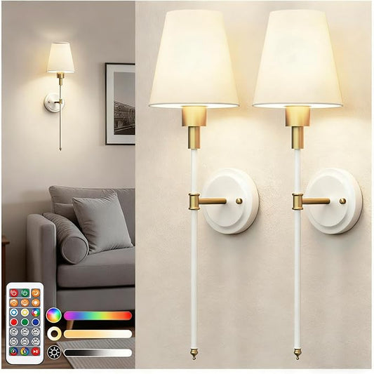 DORESshop Battery Operated Wall Sconce Set of 2, Wireless Wall Light Easy to