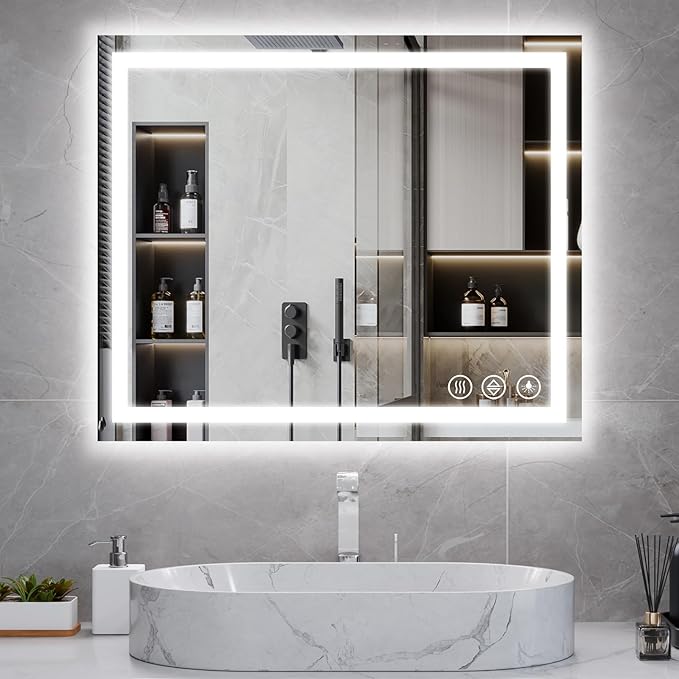 Koonmi 36"x24" LED Mirror for Bathroom, 90CRI Anti-Fog Vanity Mirror