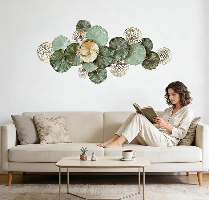 Roivikis Large Metal Wall Art Decor, 3D Abstract Lotus Leaves Wall Handcrafted Modern Decoration for Indoor Outdoor for Living Room, Bedroom, Entryway 52" x 24"