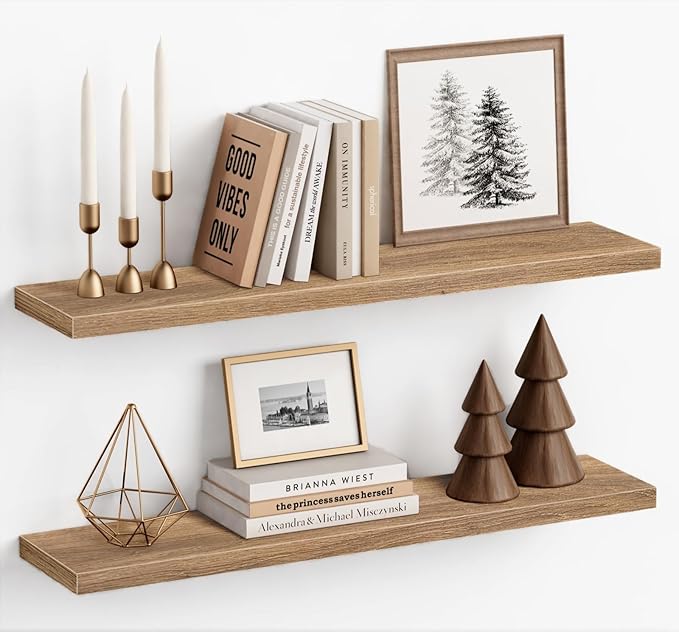 Harwaya Light Wood Floating Shelves