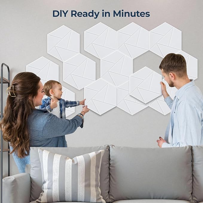12 Pack Hexagon Acoustic Panels, Self-Adhesive Acoustic Wall Panels