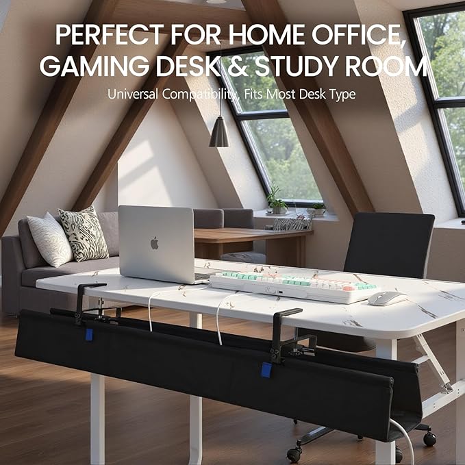 48" Under Desk Cable Management Tray- Clamp/Screw Mount Desk Cable Organizer Cable Tray Hiders for Office&Home