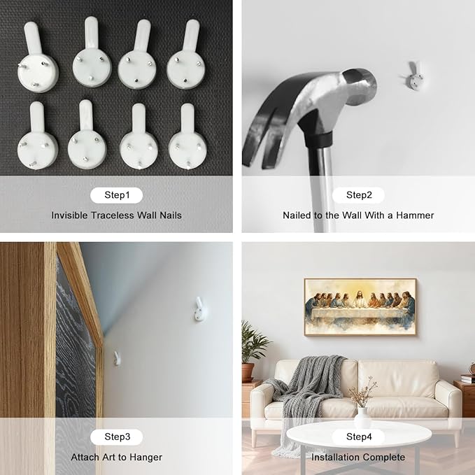 FWIEXA Jesus Last Supper Canvas Wall Art, Framed Easter Christian Decor Painting, Religious Boho Prints, Bible Watercolor Artwork, 20x40In Verse Scripture Pictures for Living Room,Bedroom,Prayer Room
