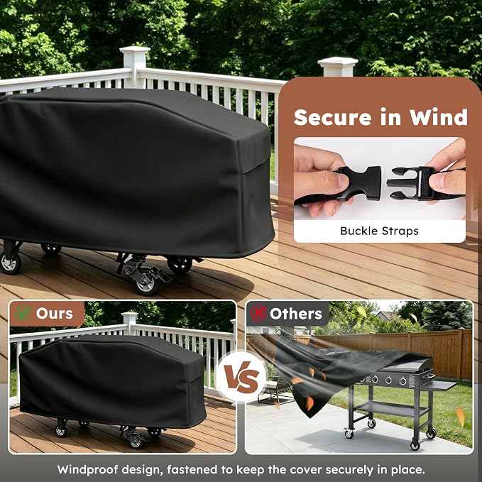 MR. COVER Upgraded for Blackstone 36 Inch Griddle, 600D Heavy Duty Waterproof Cover with Large Air Vent and Straps, Also Fits More 4-Burner Flap Top Grill, Black
