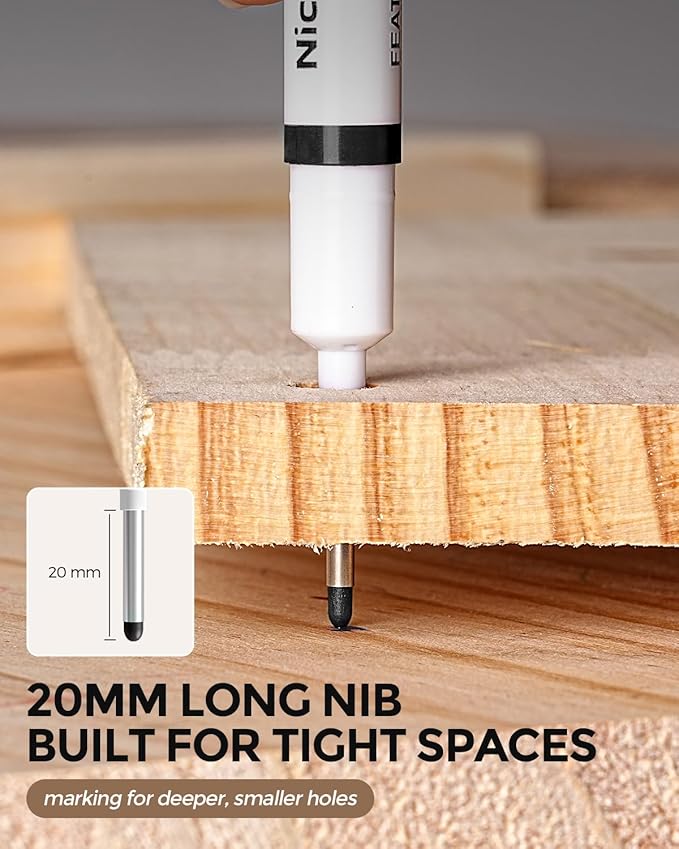 Nicpro 72 PCS Long Nib Marker Pens, 20mm Black Deep Hole Markers Bulk, Quick Dry & Waterproof Construction Marker, Long Head Mark Pens for Metal Steel Tile Glass Carpenter Marking Tool for Woodworking