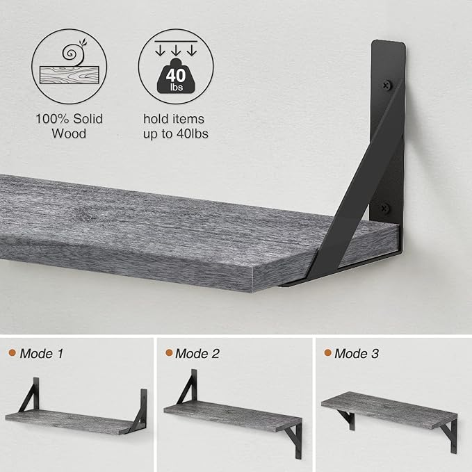 Forbena Gray Floating Shelves Wall Mounted Bookshelf Set of 3, 24 Inches Long 8