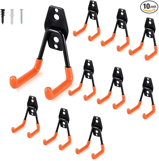 Aoben Heavy Duty Steel Garage Storage Hooks - Utility Tool Hangers and Combinable Wall Mount Hooks for Organizing Ladder, Hold Chairs, Heavy Tools (Small U, 10 Pack)