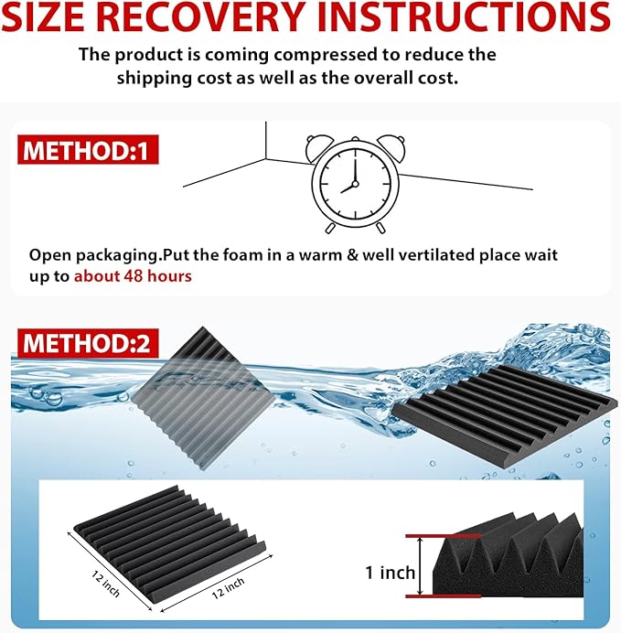 FONESO 52 Pack 1"×12"×12" Wedge Acoustic Foam Panels, High Density Soundproof