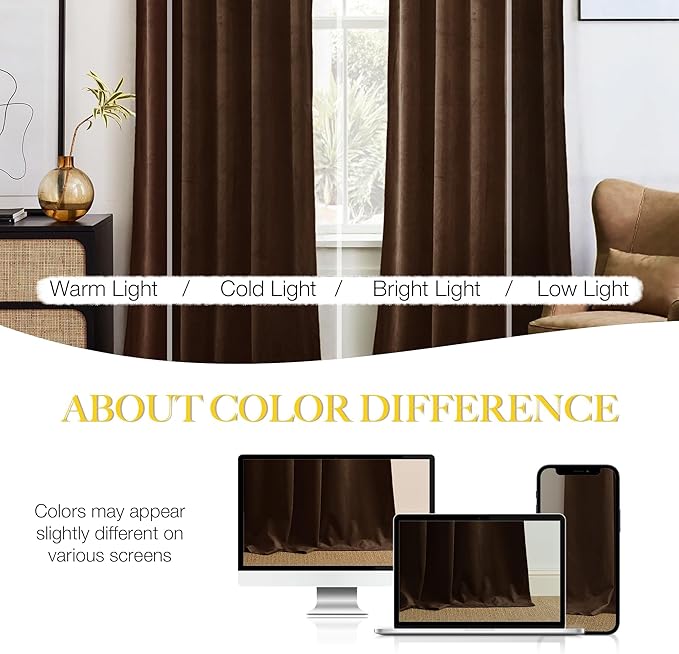 NICETOWN Brown Velvet Curtains, Thermal Insulated Sound Reducing Heavy Matt