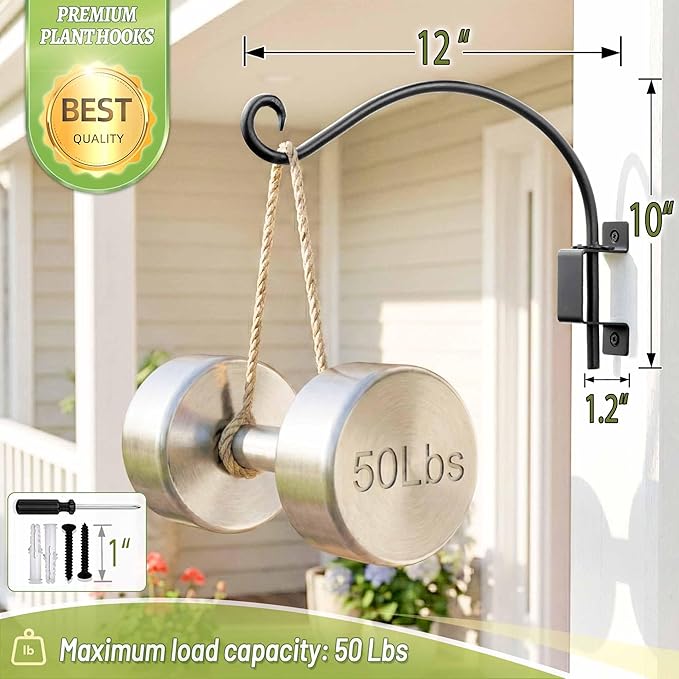 Qiang Ni Plant Hanger Outdoor: 12 Inch 50LBS Bird Feeder Bracket for Garden Patio Decor - Swivel Adjustable Wall Mount Plant Hook for Hanging Flower Baskets