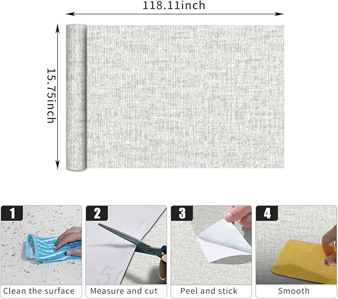 Grey Grasscloth Peel and Stick Wallpaper, Textured Vintage Contact Paper