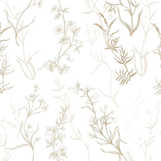 Timeet Botanical Floral Peel and Stick Wallpaper Beige Wildflower Self Adhesive
