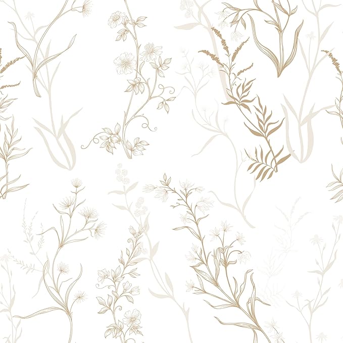 Timeet Botanical Floral Peel and Stick Wallpaper Beige Wildflower Self Adhesive