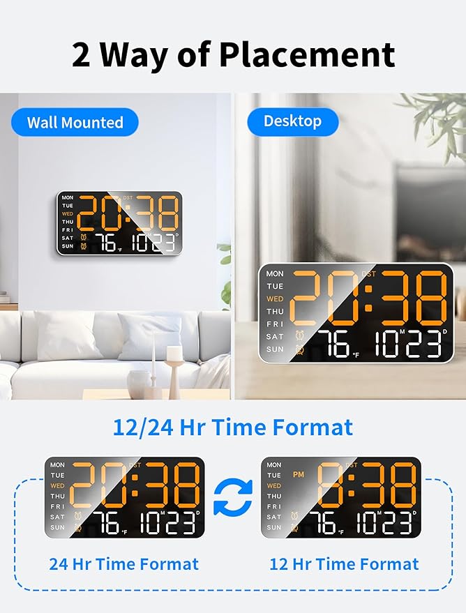 MASHI 8.4''Large Digital Wall Clock, Led Alarm Clock