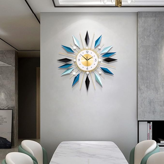 Large Metal Decorative Wall Clocks Silent Non-Ticking, 3D Modern Art Clock Home