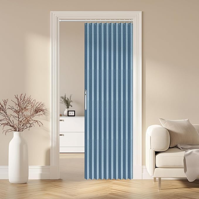 AJAZZ 100% Blackout Accordion Doors Interior Magnetic Door Curtain Closet Door