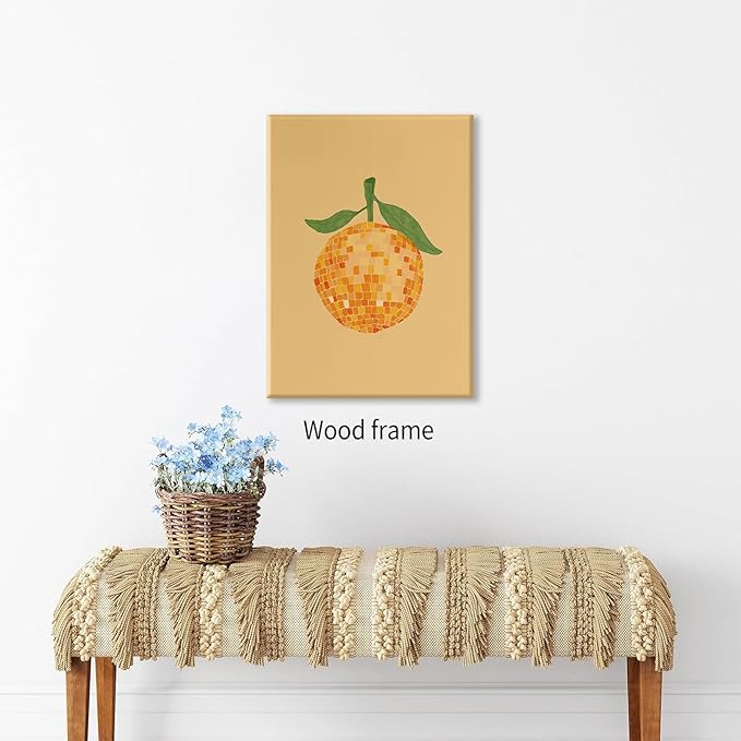 Retro Funky Orange Canvas Wall Art Fashion Disco Ball Aesthetic Posters 16X24