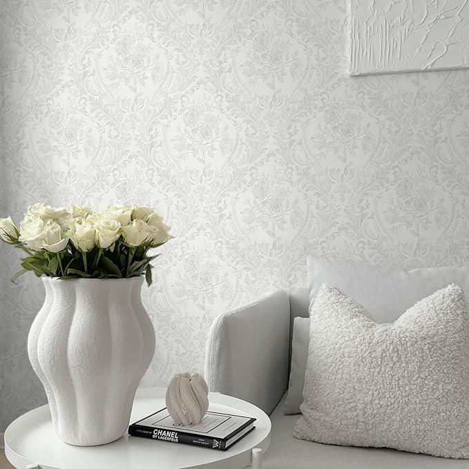 Ismoon Floral Peel and Stick Wallpaper Grey Contact Paper Boho Watercolor
