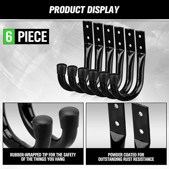 Heavy Duty Garage Storage Hooks, 6-piece Bike Hooks