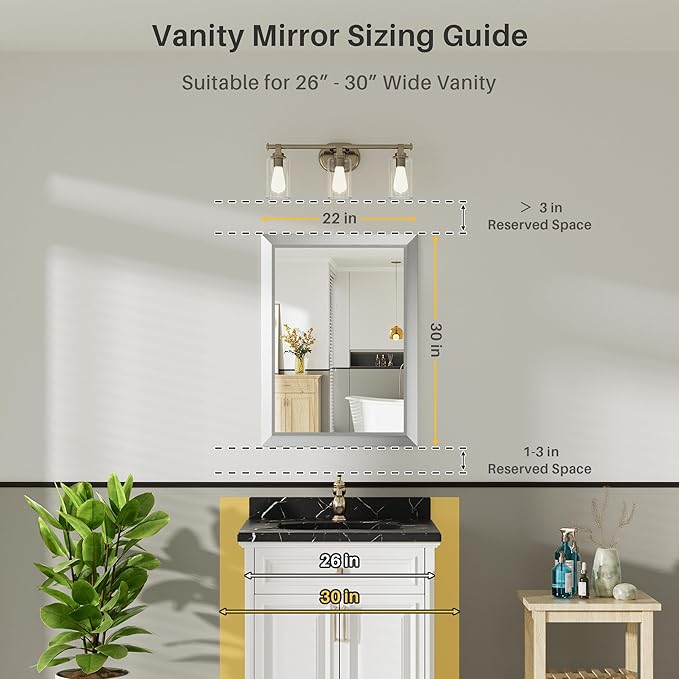 22x30 Inch Brushed Silver Bathroom Mirror