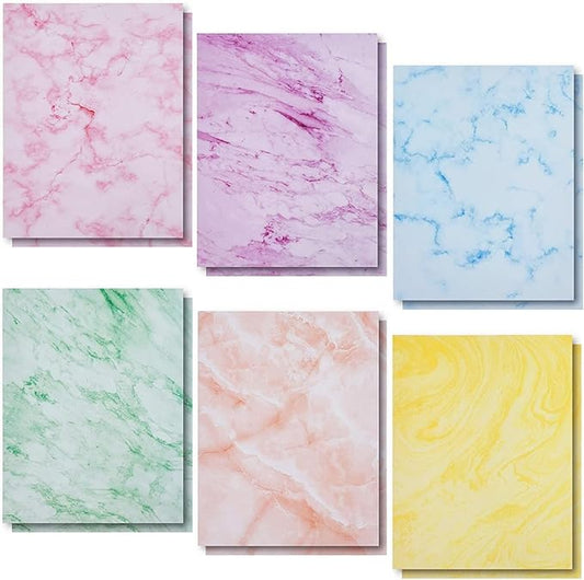 Paper Junkie Marble Printer Paper - 8.5 x 11 In, 96 Sheets, 6 Colors - Decorative Card & Copy Paper for Correspondence - Invitations & Crafts