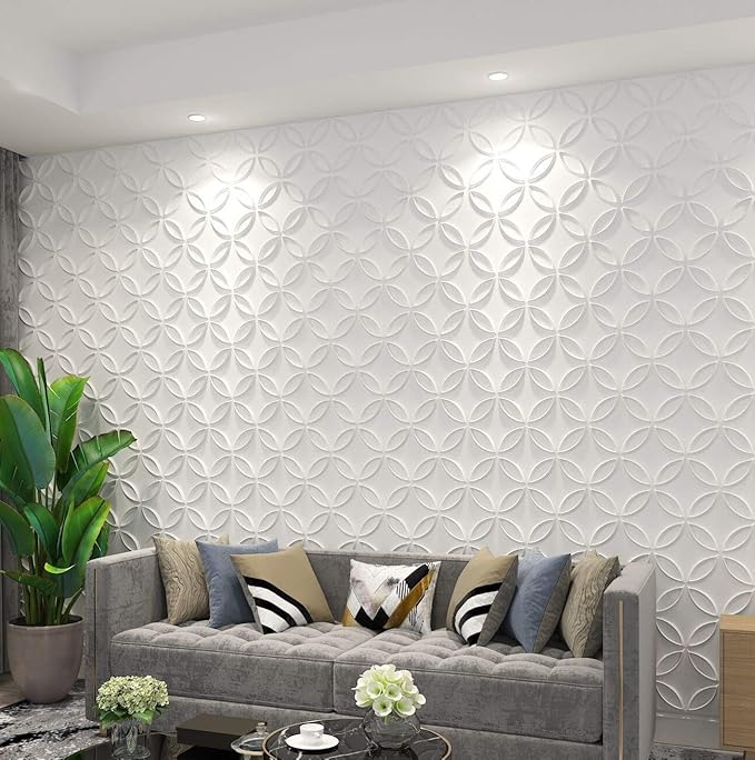 Art3d PVC 3D Wall Panel Interlocked Circles in Matt White Cover 32 Sq.ft