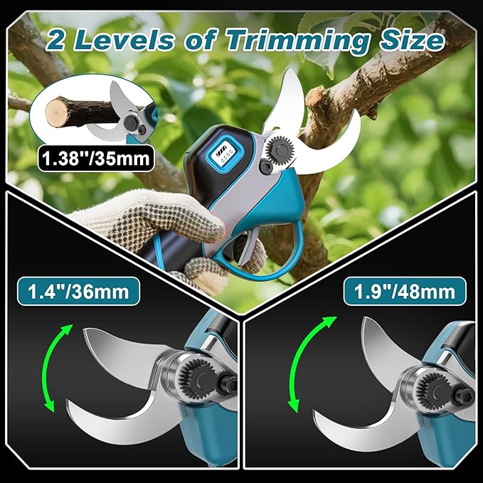 Cordless Electric Pruning Shears: 2-in-1 Pole Pruner with 21V 2×2000mAh Batteries, 14FT Reach, 1.9" Opening Diameter, 1000W Brushless Branch Cutter, SK5 Blade + Extra Blade for Gardening Trimming