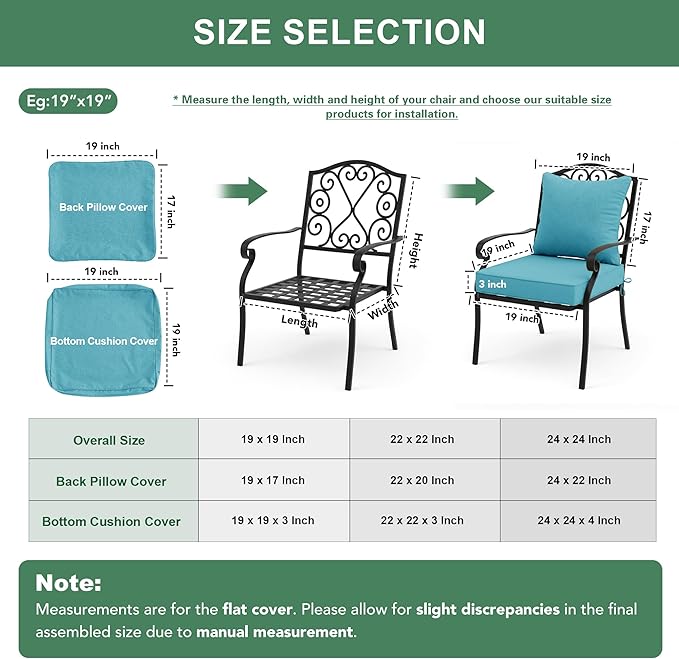 Summsun Faux Linen Outdoor Chair Cushions, Water Resistant Backrest and Deep Seat Cushion Set with Removable Cover, Straps, Non-Slip Bottom for Patio Furniture, 24 x 24 Inch, Teal, Set of 4