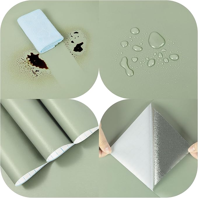 practicalWs Sage Green Wallpaper Stick and Peel Green Contact Paper 17.7'' x