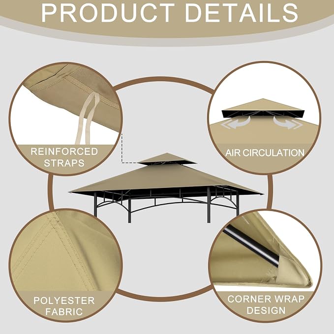Grill Gazebo Replacement Roof, 5x8ft Outdoor BBQ Gazebo Canopy Cover, Double Tiered Grill Gazebo Replacement Roof for #L-GG001PST-F