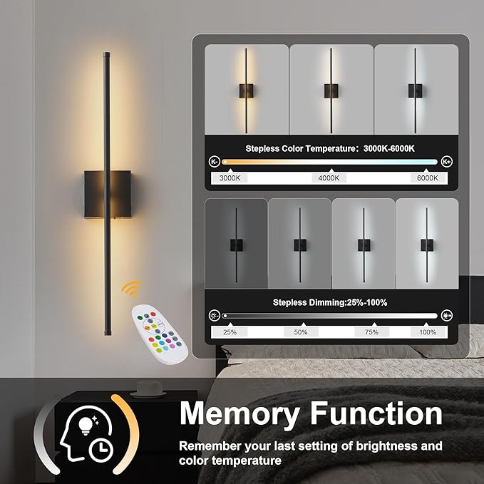 KARTOOSH 24.4 Inch 9 RGB Color Battery Operated Wireless Wall Sconces Set of Two