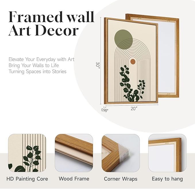 3 Piece Large Framed Abstract Boho Wall Art