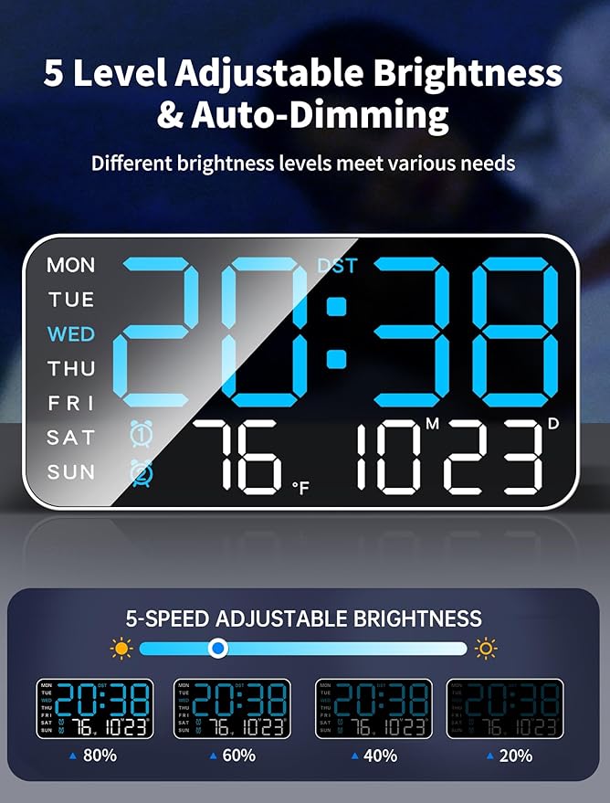 MASHI 8.4''Large Digital Wall Clock, Led Alarm Clock