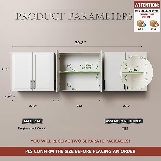 FIMELLO 70.8" W Wall Cabinets for Laundry Room, Cabinets for Laundry