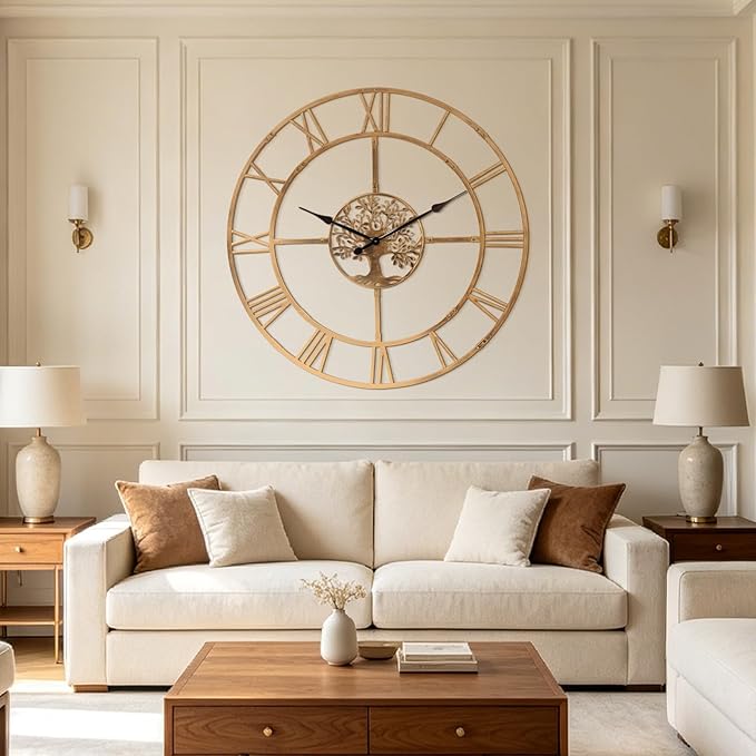 48 Inch Large Wall Clock for Living Room – Bronze Metal Clock