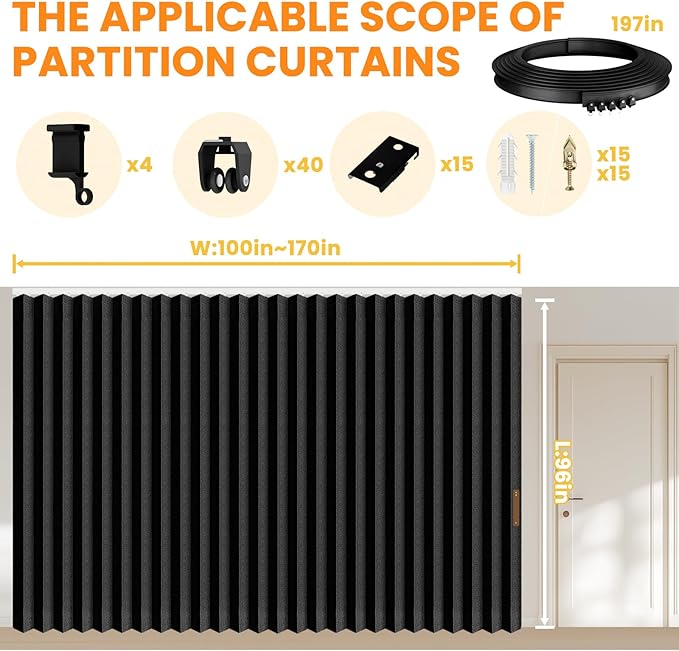 Room Divider Curtain Sets with Flexible Ceiling Track, Privacy Soundproof