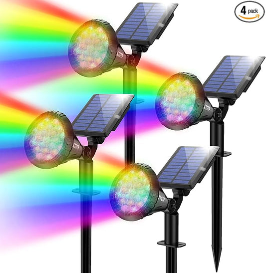 Solar Spotlights Outdoor Color Changing, 180Â°Adjustable Flag Pole Lights, IP67 Garden Lights Solar Powered Waterproof, Wall Lights for Garden Pool Area Pond, Landscape Solar Light for Yard