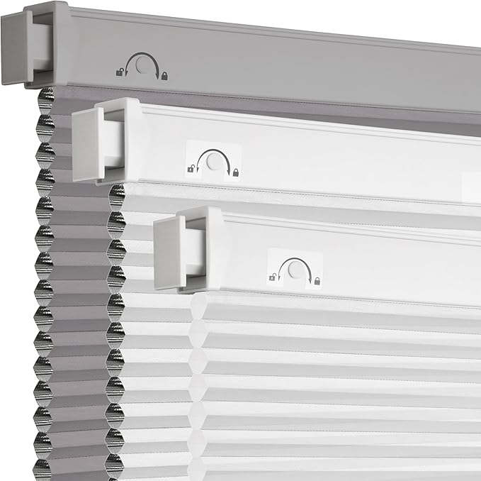 Grandekor No Tools No Drill Cordless Cellular Shades, 33.5" W × 64" H, Light