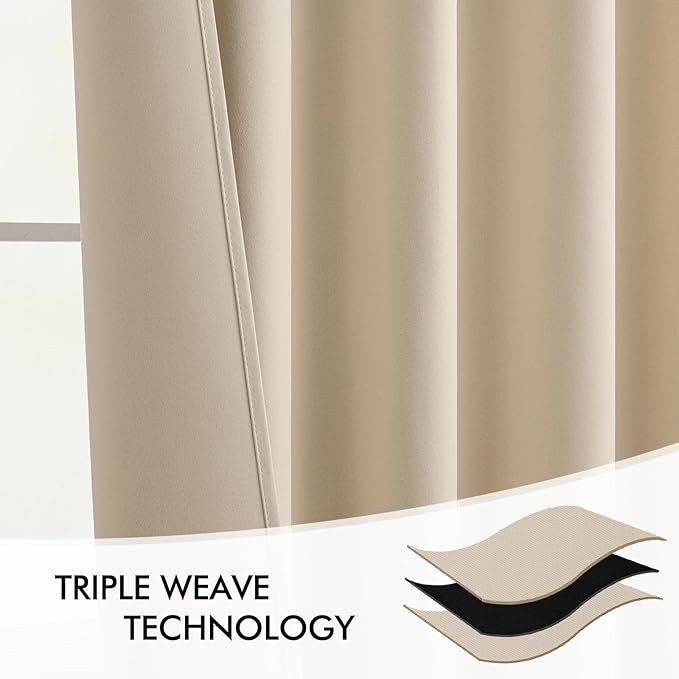 MIULEE Cream Beige Back Tab Light Blocking Curtains 80 Inch Length 2 Panels Set