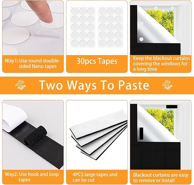 Blackout Window Cover，39 x57 inches Portable Black Out Blinds Stick On Window