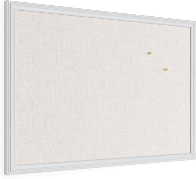 U Brands Farmhouse Linen Bulletin Board, Wall Mounted Pin Board
