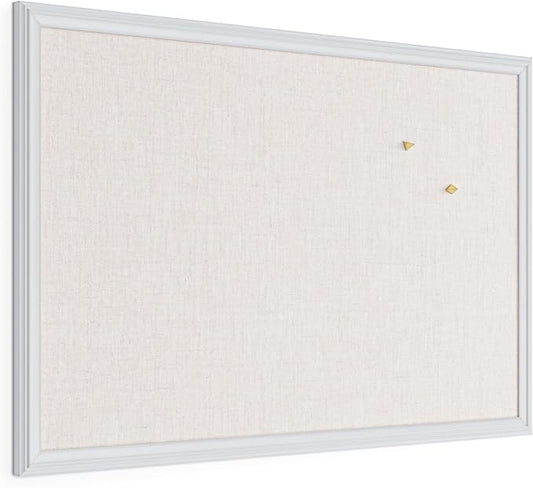 U Brands Farmhouse Linen Bulletin Board, Wall Mounted Pin Board