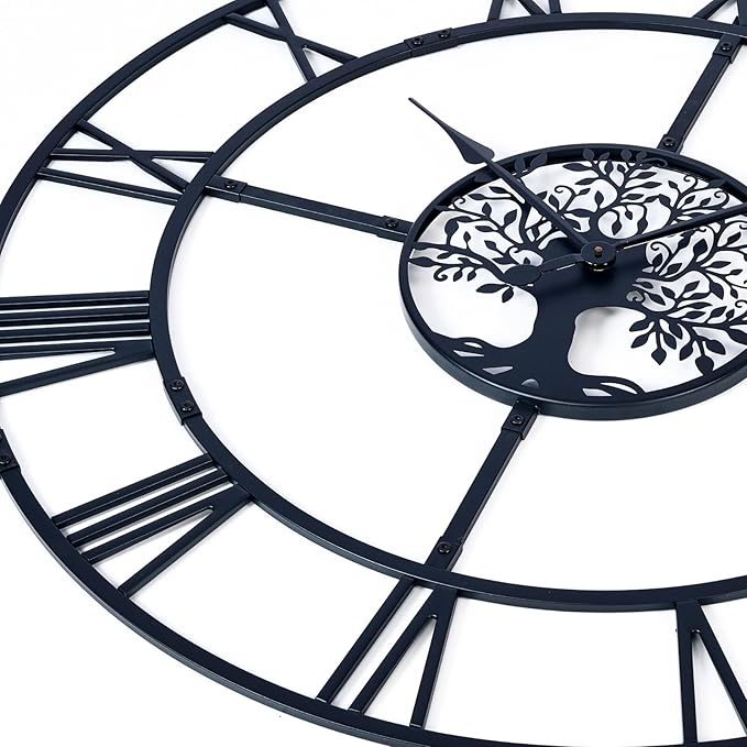 48 Inch Large Wall Clock for Living Room– Black Metal Clock