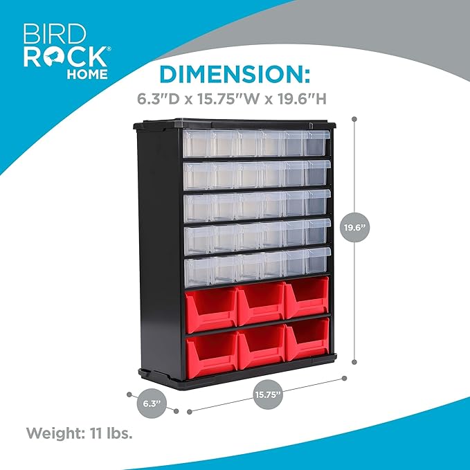 BIRDROCK HOME Craft Organizer Bin with 36 Drawers | Heavy-Duty Metal Hardware Storage Organization | Great for Nails, Nuts, Bolts, Legos | Mini & Large Drawer