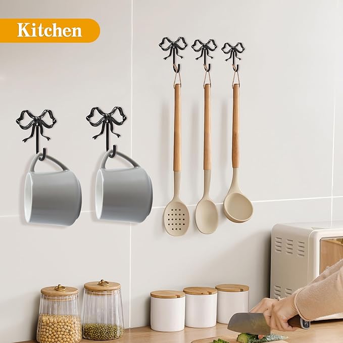 2 PCS Large Size Black Bow Wall Hook, Metal Hooks, Bow Room Decor Hooks