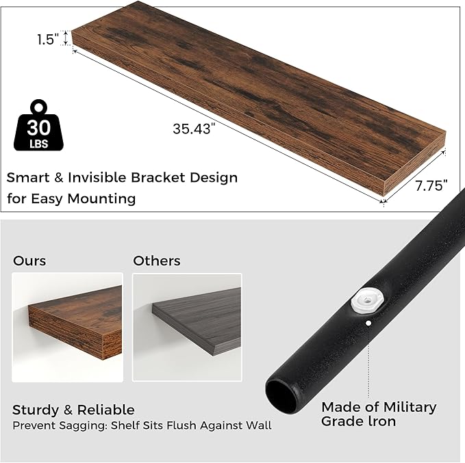Floating Shelves for Wall 36 inch Long, Engineered Wood Wall Shelves